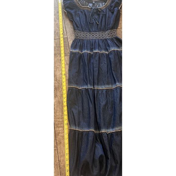 Indigo and lace blue maxi dress 100% Cotton size Large - Picture 9 of 11